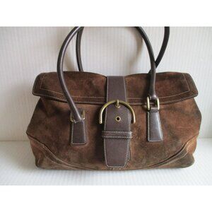 *COACH Brown Suede Hampton Satchel BOHO Logo Lined